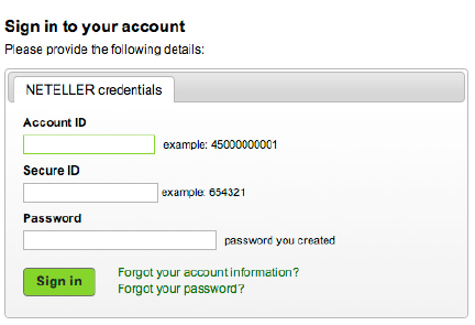 Neteller account log-in page